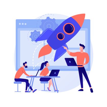 StartUp abstract concept vector illustration. Startup launch, entrepreneurship, new business idea, self-employment, business venture, mentoring, market validation and investments abstract metaphor.